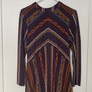 Free People Geometric Patterned High Waisted  Long Sleeve Dress